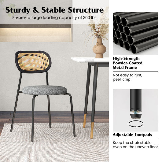 Set of 2 Rattan Dining Chair with Metal Legs-Gray