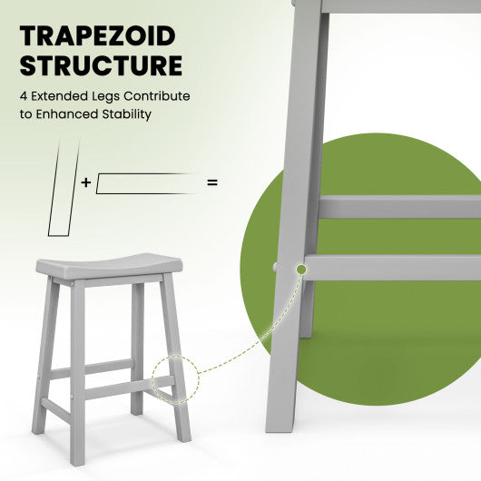 Set of 2 24 Inch Counter Height Stools with Solid Wood Legs-Gray