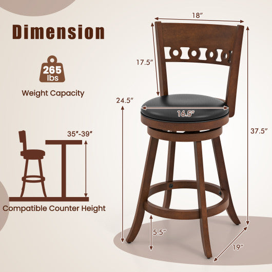 Set of 2 Swivel Bar Stools with Rubber Wood Frame-24.5 inches