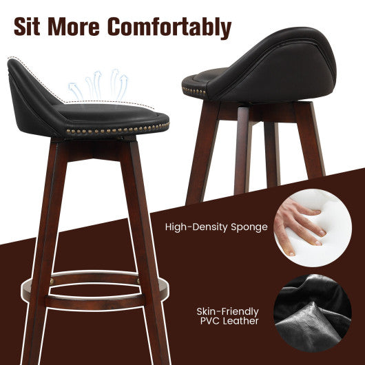 2 Pieces Cushioned Swivel Bar Stool Set with Low Back-Black