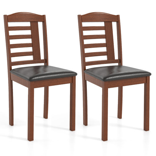 Set of 2 Wood Kitchen Chairs with Faux Leather Upholstered Seat-Black