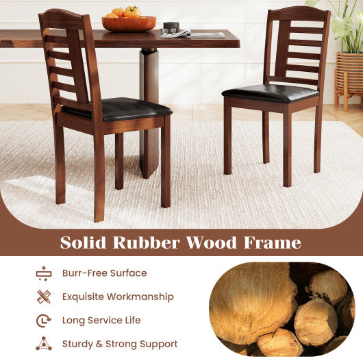 Set of 2 Wood Kitchen Chairs with Faux Leather Upholstered Seat-Black