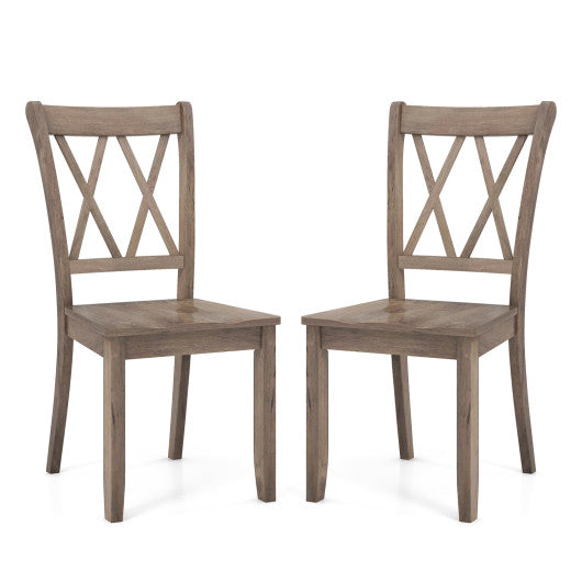 Set of 2 Wooden Dining Chairs Mid Century Farmhouse Retro Kitchen Chairs-Brown