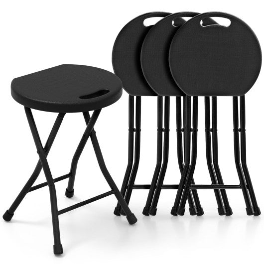 Set of 4 18 Inch Collapsible Round Stools with Handle-Black