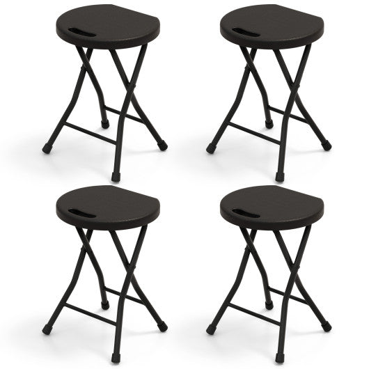 Set of 4 18 Inch Collapsible Round Stools with Handle-Black