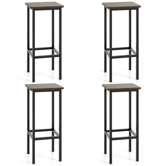 Set of 4 Bar Stool Set 26 Inch Bar Chair with Metal Legs and Footrest-Gray