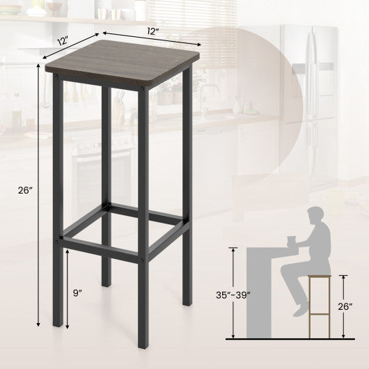 Set of 4 Bar Stool Set 26 Inch Bar Chair with Metal Legs and Footrest-Gray