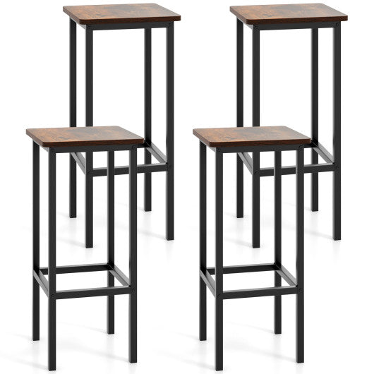 Set of 4 Bar Stool Set 26 Inch Bar Chair with Metal Legs and Footrest-Rustic Brown