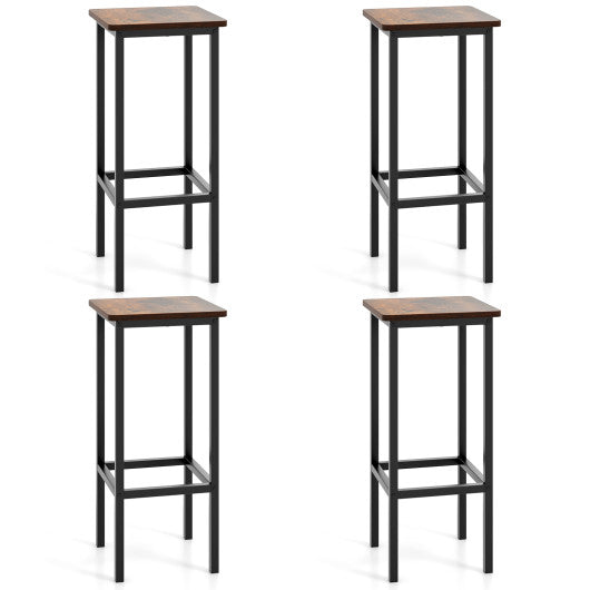 Set of 4 Bar Stool Set 26 Inch Bar Chair with Metal Legs and Footrest-Rustic Brown