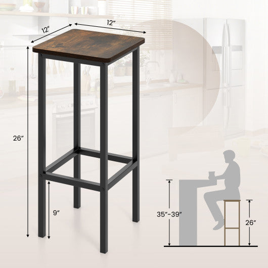 Set of 4 Bar Stool Set 26 Inch Bar Chair with Metal Legs and Footrest-Rustic Brown