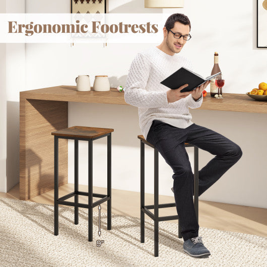 Set of 4 Bar Stool Set 26 Inch Bar Chair with Metal Legs and Footrest-Rustic Brown