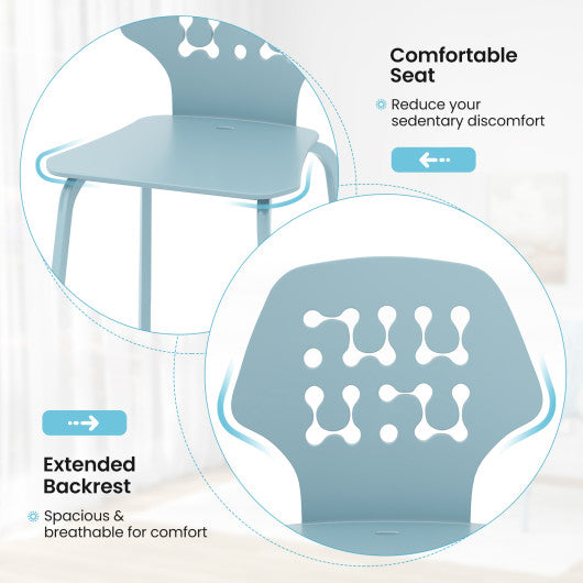 Set of 4 Metal Dining Chair with Hollowed Backrest and Metal Legs-Blue