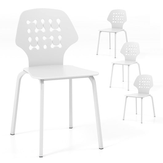 Set of 4 Metal Dining Chair with Hollowed Backrest and Metal Legs-White