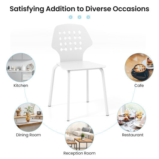 Set of 4 Metal Dining Chair with Hollowed Backrest and Metal Legs-White