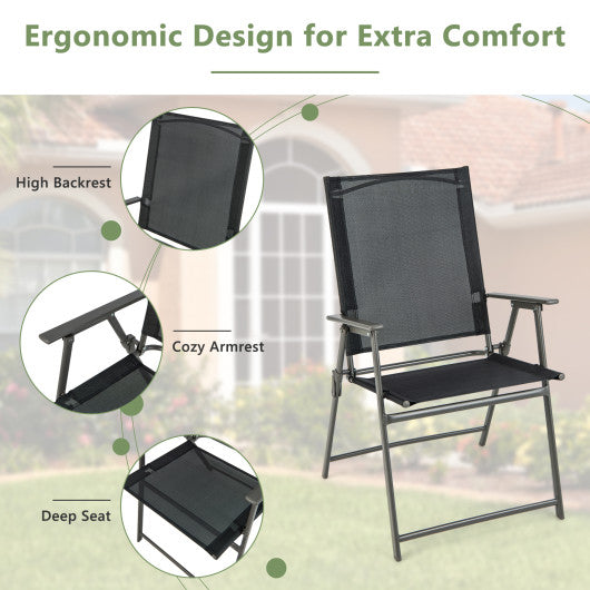 Set of 4 Patio Folding Chair Set with Rustproof Metal Frame-Black