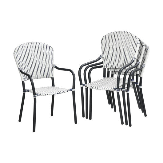 Set of 4 Patio Rattan Stackable Dining Chair with  Armrest for Garden-White