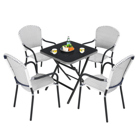 Set of 4 Patio Rattan Stackable Dining Chair with  Armrest for Garden-White
