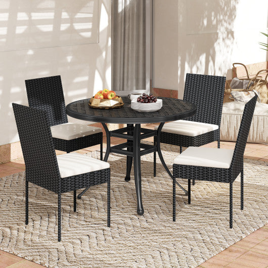 Set of 4 Patio Rattan Wicker Dining Chairs Set with Soft Cushions-Black