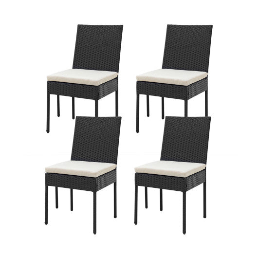 Set of 4 Patio Rattan Wicker Dining Chairs Set with Soft Cushions-Black