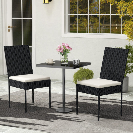 Set of 4 Patio Rattan Wicker Dining Chairs Set with Soft Cushions-Black