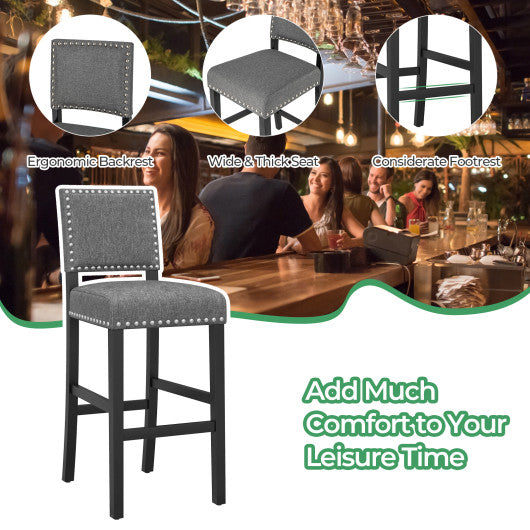 38.5/43.5 Inch Set of 2 Counter Height Chairs with Solid Rubber Wood Frame-M