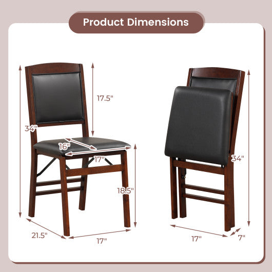 Set of 2 Folding Dining Chairs with Padded Seat and High Backrest-Brown