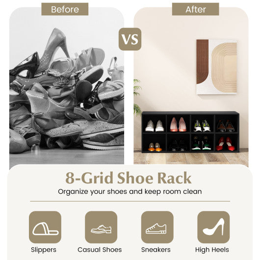 8 Cubbies Shoe Organizer with 500 LBS Weight Capacity-Black