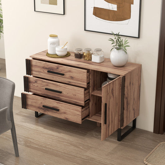 Sideboard Buffet Cabinet Credenza Storage Cabinet with 3 Drawers-Rustic Brown