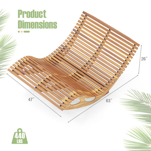Slatted Acacia 2-Seat Patio Dual Rocker Sunbed Wood Lounger with Ergonomic Curved Seat