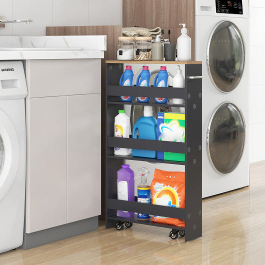 Rolling Kitchen Slim Storage Cart Mobile Shelving Organizer with Handle-Gray