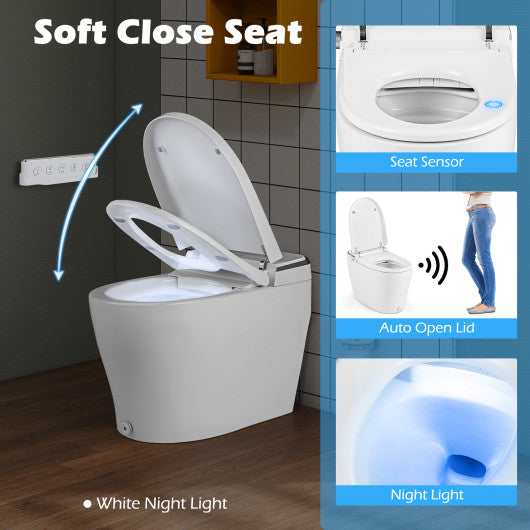 Elongated Smart Bidet Toilet Heated Seat Sensor Auto-White