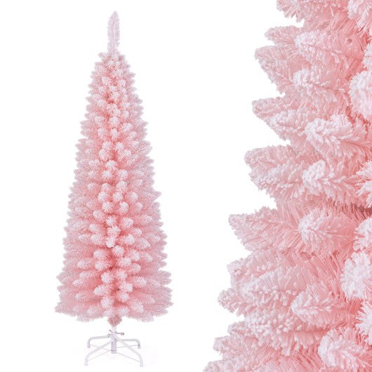 Snow Flocked 5 FT Artificial Pink Xmas Tree with 328 Branch Tips
