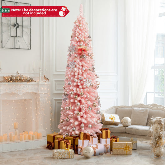 Snow Flocked 7 FT Artificial Pink Xmas Tree with 635 Branch Tips