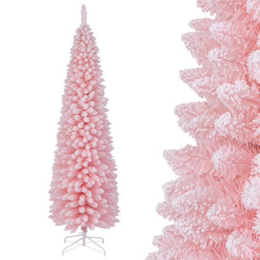 Snow Flocked 7 FT Artificial Pink Xmas Tree with 635 Branch Tips