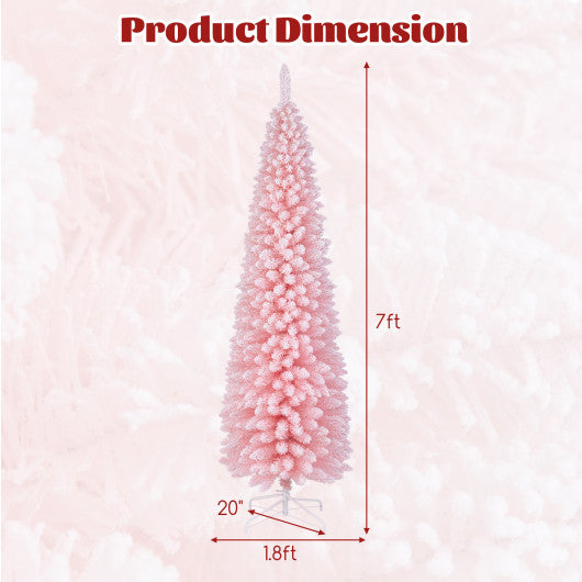 Snow Flocked 7 FT Artificial Pink Xmas Tree with 635 Branch Tips