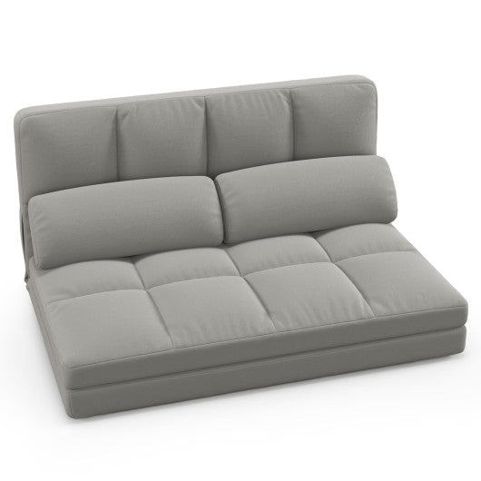 Floor Sofa Bed with 6 Positions Adjustable Backrest Skin-friendly Velvet Cover-Light Gray