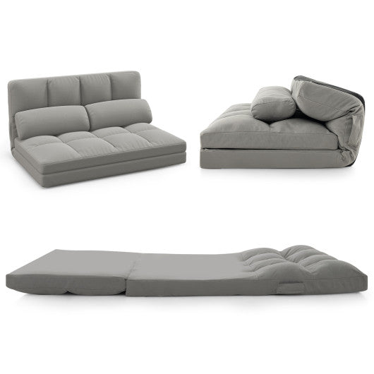 Floor Sofa Bed with 6 Positions Adjustable Backrest Skin-friendly Velvet Cover-Light Gray