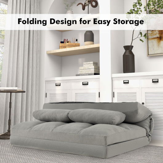 Floor Sofa Bed with 6 Positions Adjustable Backrest Skin-friendly Velvet Cover-Light Gray