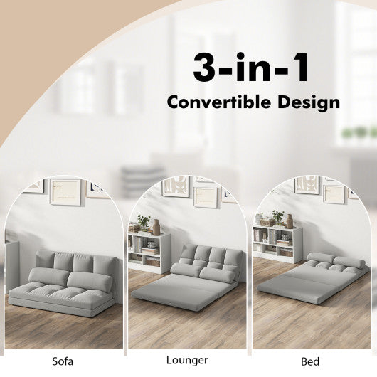 Floor Sofa Bed with 6 Positions Adjustable Backrest Skin-friendly Velvet Cover-Light Gray