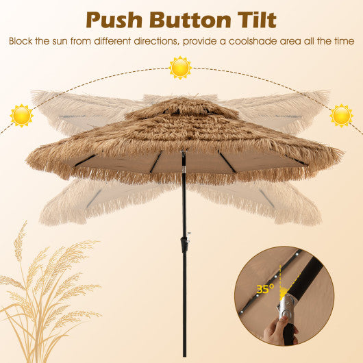 10 Feet Hawaiian Style Solar Lighted Thatched Tiki Patio Umbrella