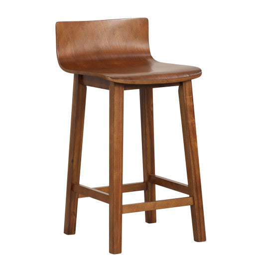 Wood Bar Stools Set of 2 with Solid Back and Seat-Brown