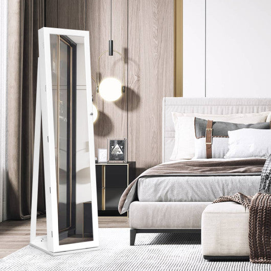 Standing Lockable Jewelry Storage Organizer with Full-Length Mirror-White