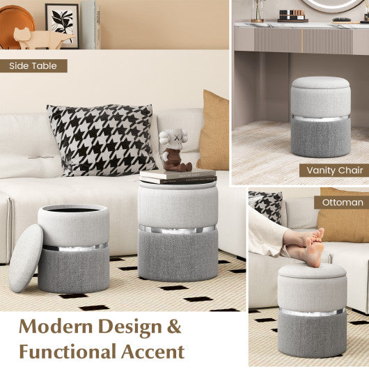 Velvet/Linen Fabric Storage Ottoman Set of 2-Gray