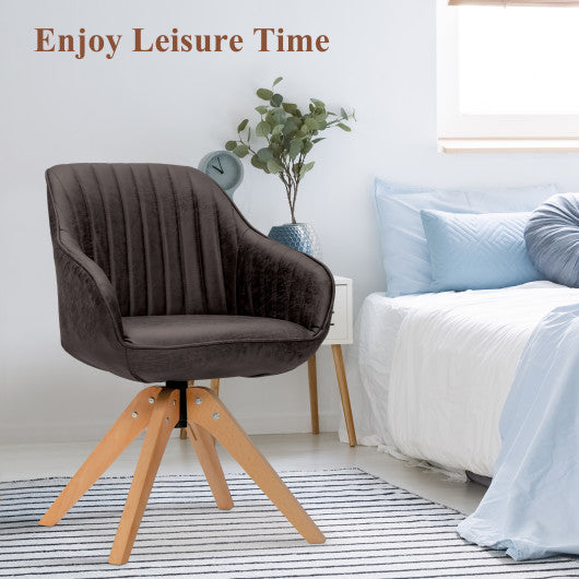 Mid-Century Swivel Accent Chair PU Leather Vanity Study Armchair-Dark Brown