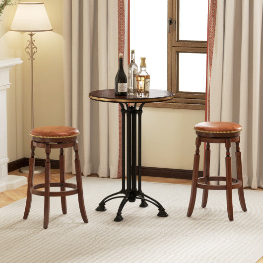 29 Inch Swivel Bar Stool Set of 2 with Upholstered Seat and Rubber Wood Frame-29 inches