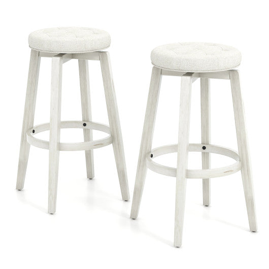 360-Degree Swivel Upholstered Rubberwood Frame Bar Stool Set of 2 with Footrest-29 inches