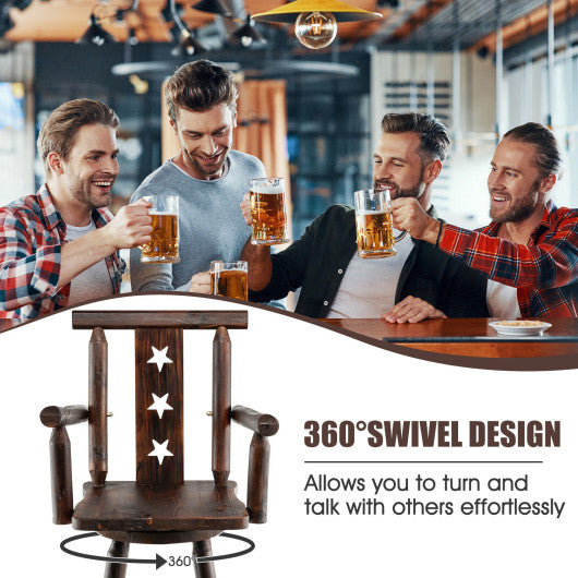 29 Inch Wooden Swivel Bar Stool with Footrest Backrest Armrest-Brown