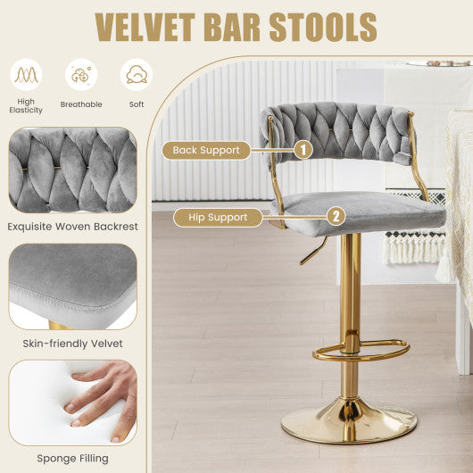 Swivel Barstool with Woven Back Set of 2 for Kitchen Island Cafe-Gray