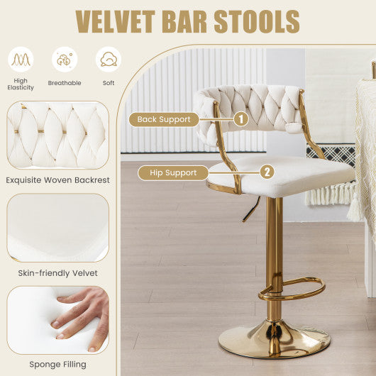 Swivel Barstool with Woven Back Set of 2 for Kitchen Island Cafe-White