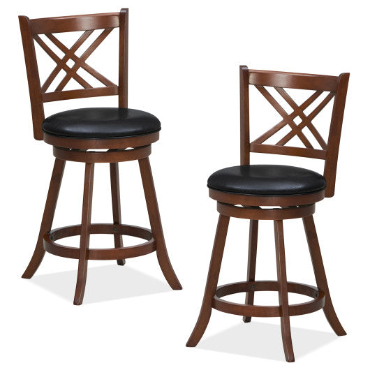 360° Swivel Upholstered Barstools Set of 2 with Back and Footrest-24 inches